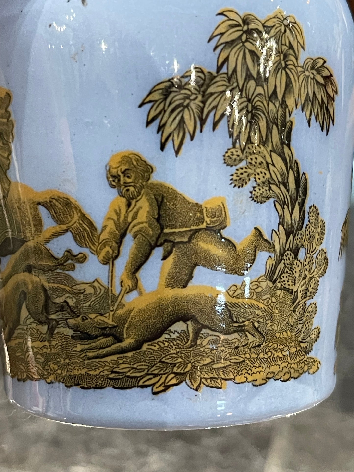 Antique Prattware Hunting Scene Jars Circa 1860