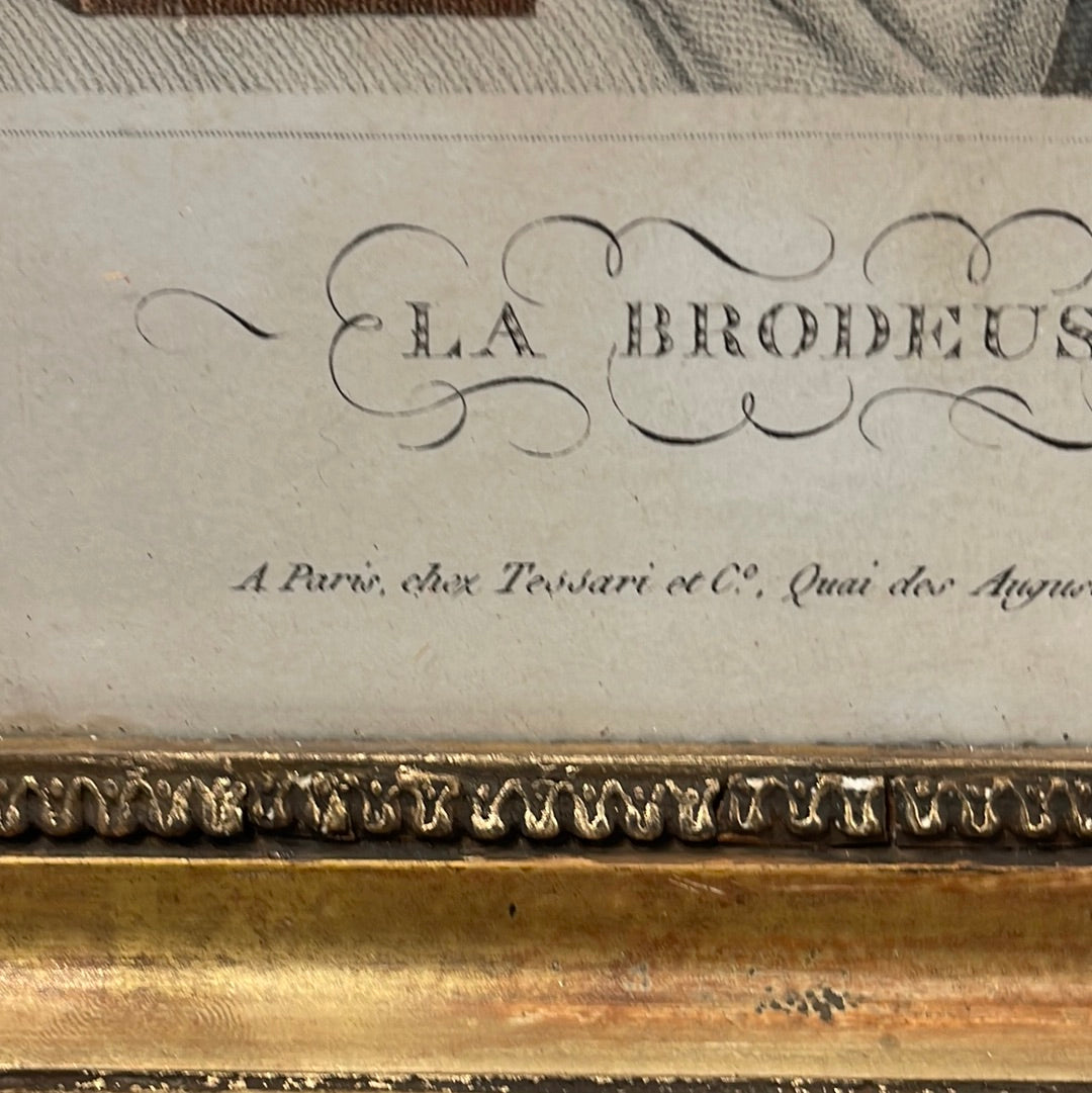 La Brodeuse French Copper Engraving Framed Sold Individually