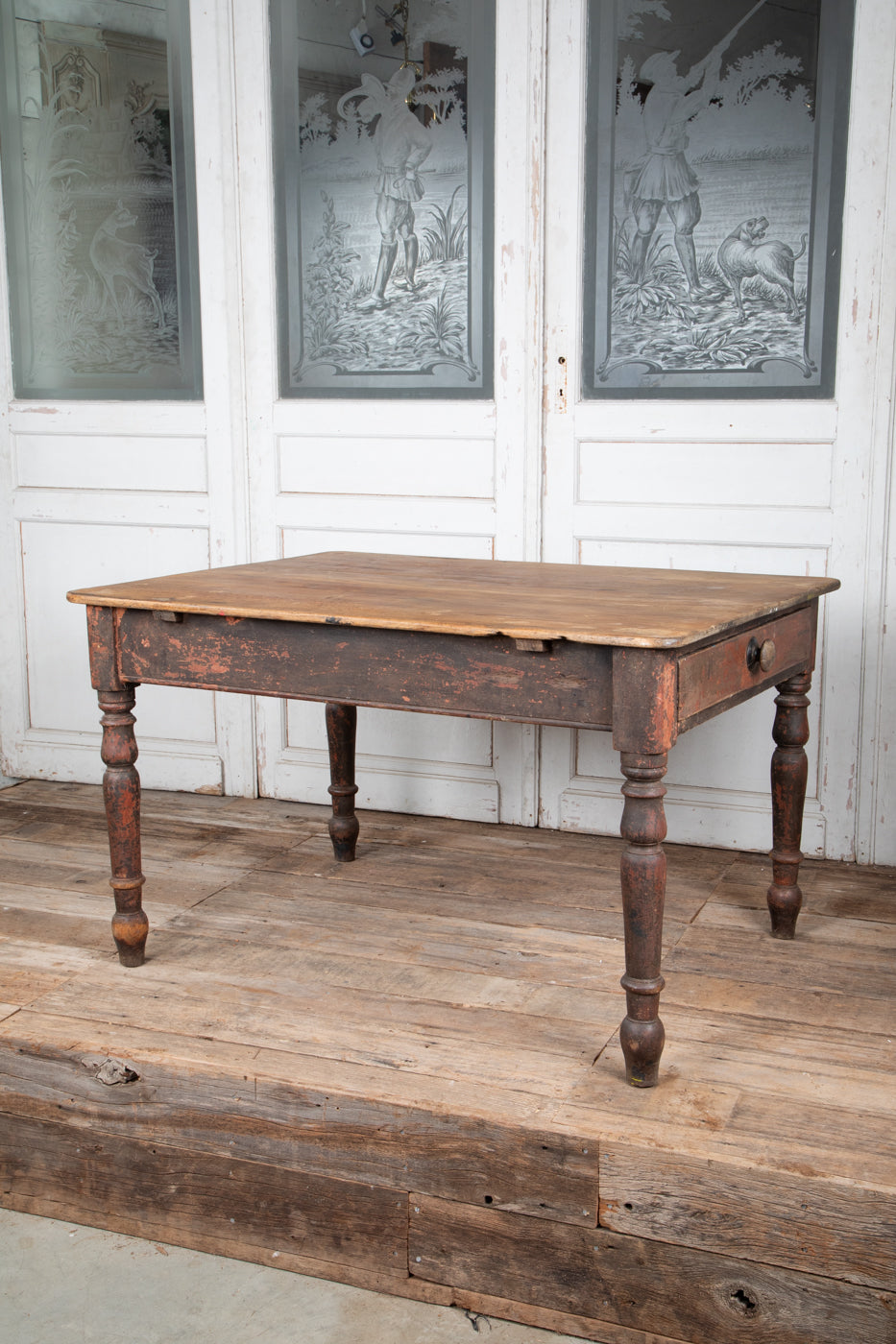 French Oak Table with Turned Legs