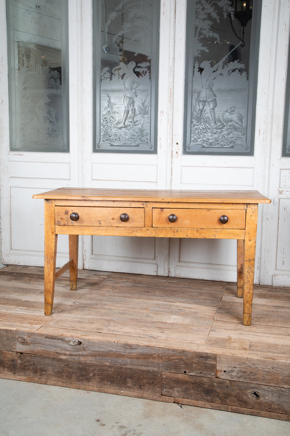 Pine Farmhouse Table with 2 Drawers