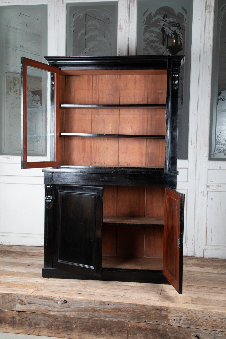 Victorian Ebonized Glazed Bookcase