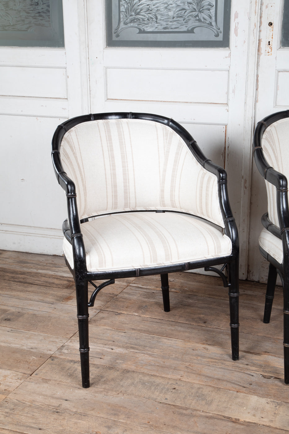 Set of 6 Black Faux Bamboo Arm Chairs