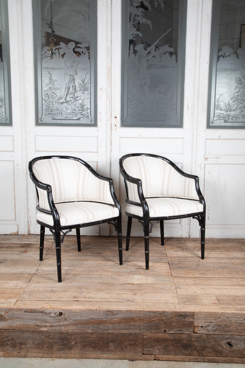 Set of 6 Black Faux Bamboo Arm Chairs