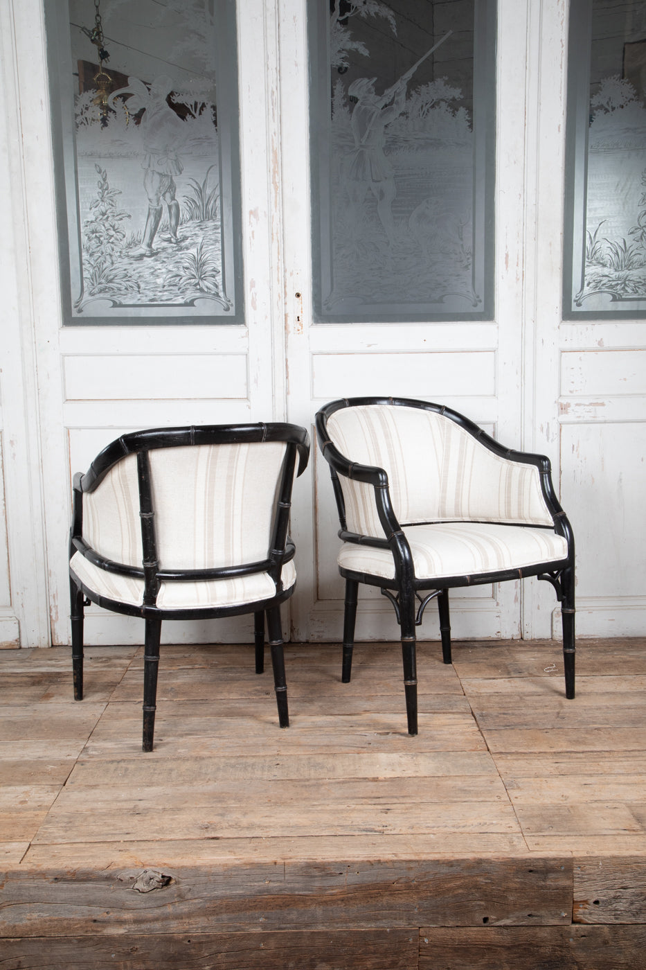 Set of 6 Black Faux Bamboo Arm Chairs