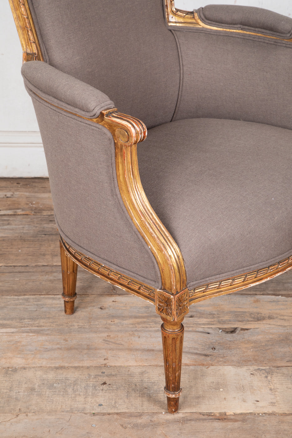 Louis XVI Style Gilt Bergere Armchair