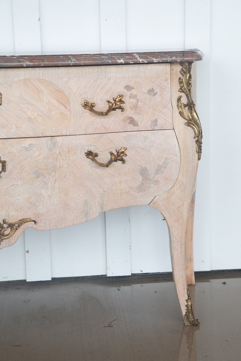 French Bleached Serpentine Commode with Marble Top