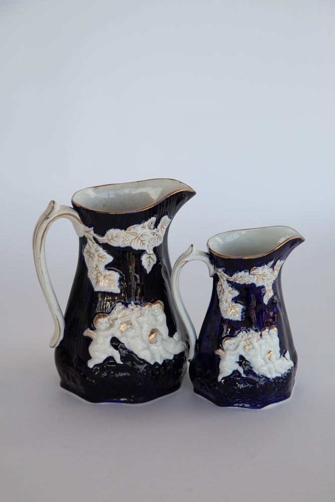 Blue and White Staffordshire Jug c. 1880 - Large