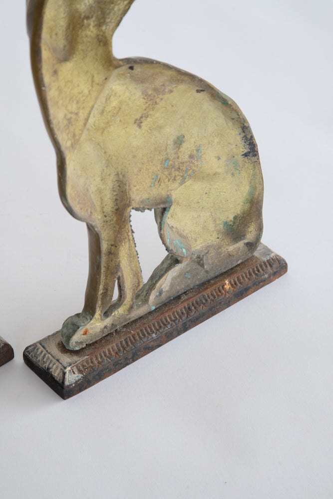 Pair Victorian Brass Hound Doorstops