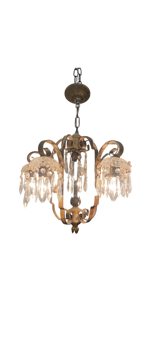 Glass with Drop Crystals Chandelier  - Small 5 Light