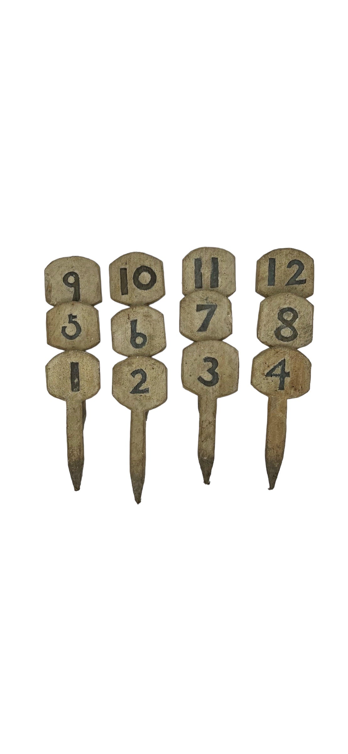 Collection of Painted Wood Numbers 1-12 (Sold as Set)