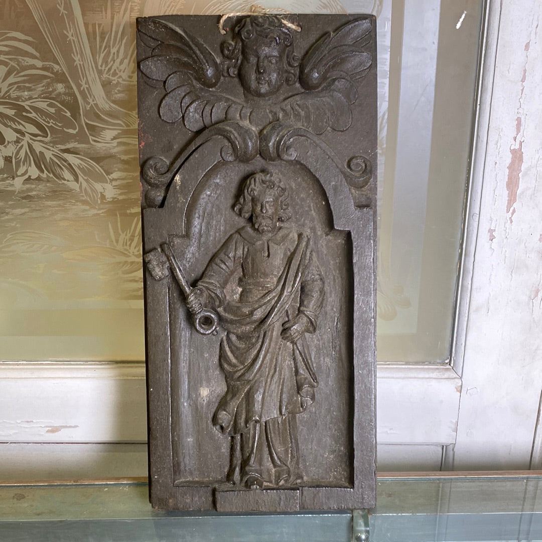 Carved Wood Religious Panel 1850 - The White Barn Antiques