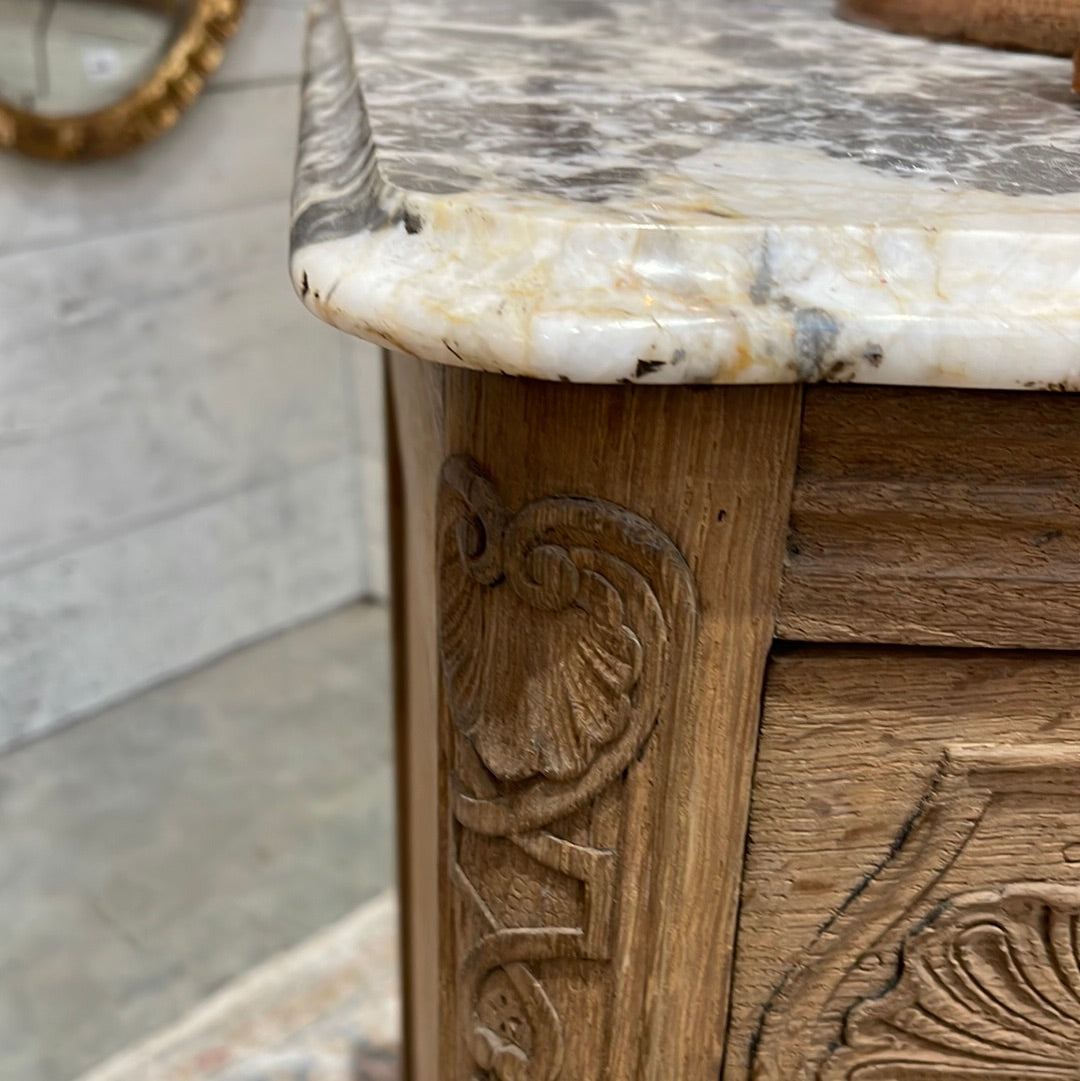 Bleached Marble Top Console 4 Drawer 3 Rows - The White Barn Antiques